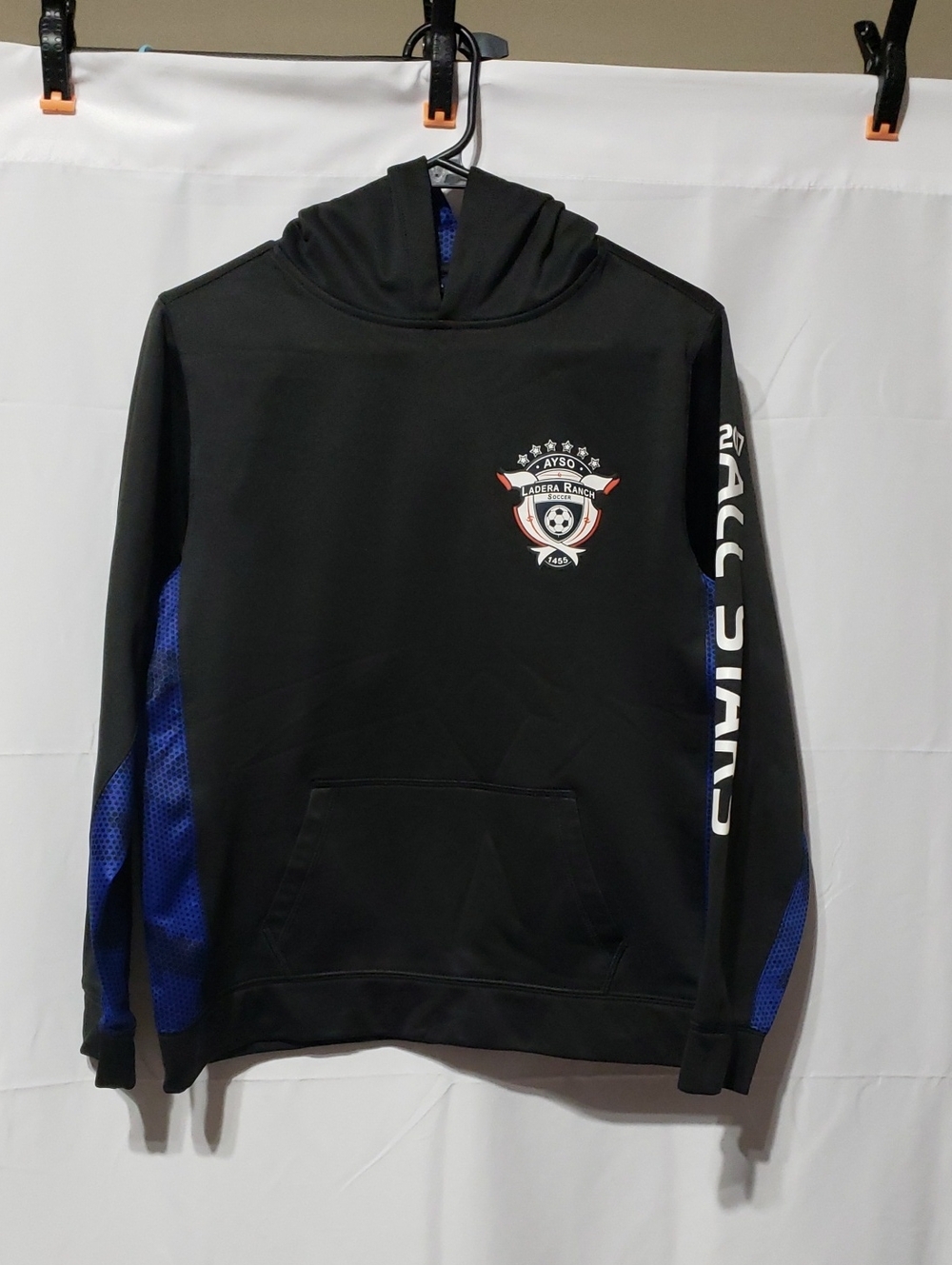 Black Athletic Pullover Performance Hoodie From Ladera Ranch AYSO Region 1455.